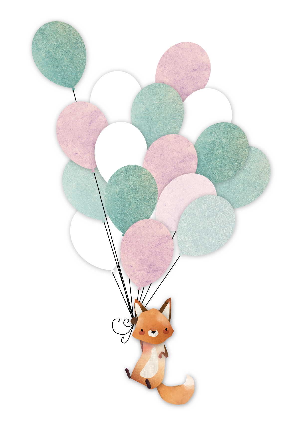 Sweet Little Fox Holding Balloons For A New Mummy To - Balloon (1809x1809), Png Download