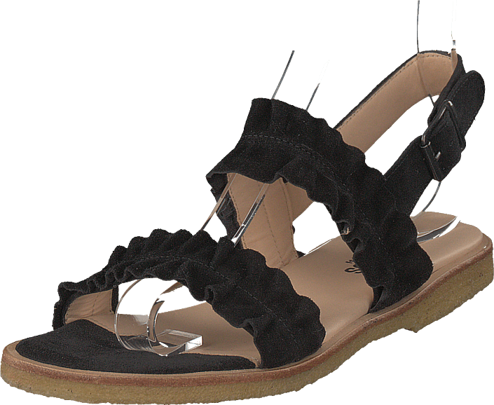 Sandal With Ruffles And Buckle Black - Sandal (705x578), Png Download