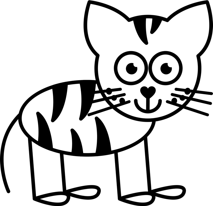 Cat With Stripes Outline Rubber Stamp - Stick Figure Dog Png (700x677), Png Download