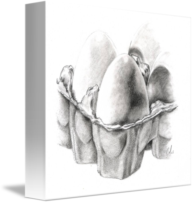 Drawn Egg Carton Drawing - Drawing Of Eggs In A Carton (618x650), Png Download