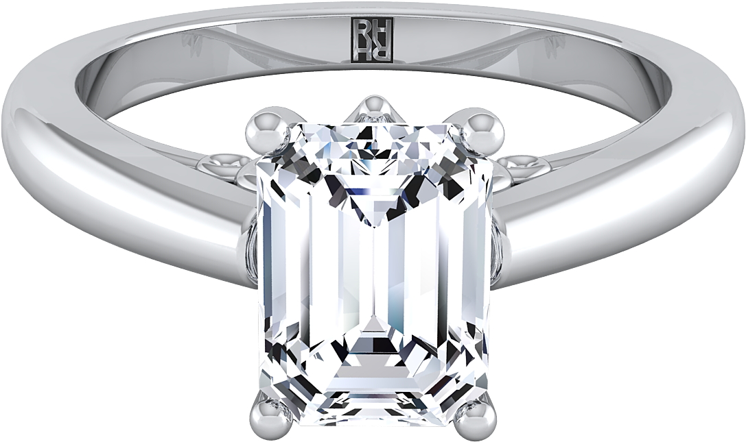 Emerald Cut Diamond Solitaire Engagement Ring With - Emerald Cut Engagement Ring Prong (1400x1400), Png Download