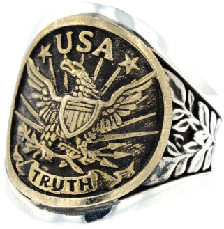 377988 33997 - Large Eagle American Silver Mens Ring (560x560), Png Download