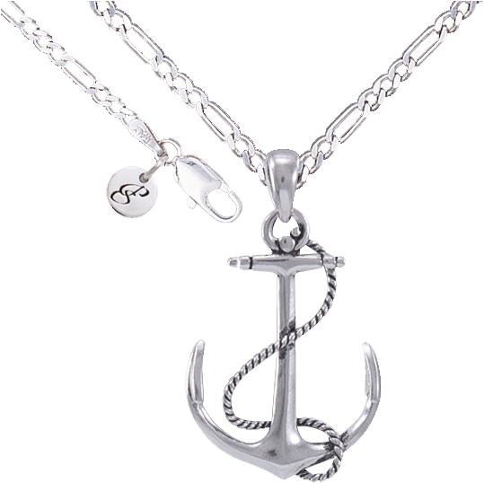 Silver Anchor Pendant And - Necklace (565x565), Png Download