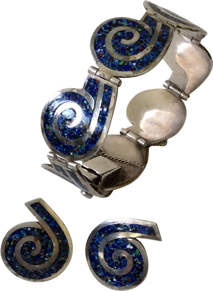 Margot De Taxco Sterling Silver And Enamel Swirl Bracelet - Pendant (939x939), Png Download