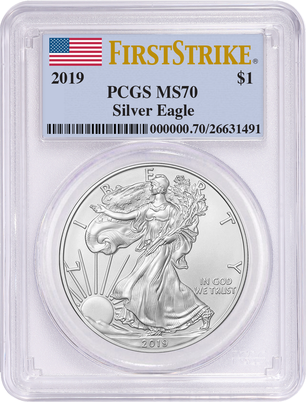Graded Silver American Eagle Coins - 2019 Ms70 Silver Eagles (1406x1406), Png Download