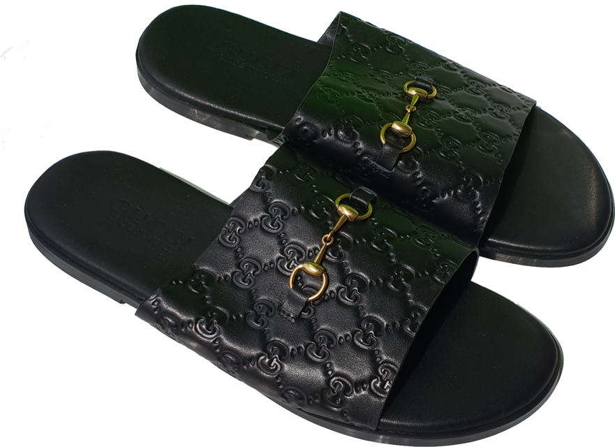 Gucci Sandals Black - Men Gucci Leather Slippers Png (881x640), Png Download
