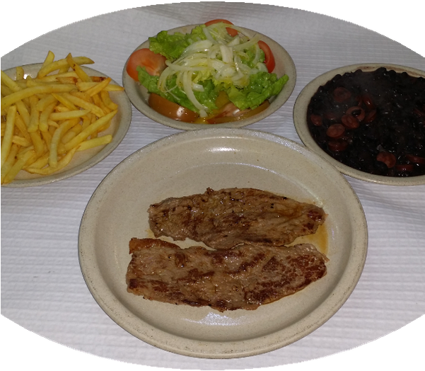 Picanha Com Batata Frita Salada E Feijão Preto - French Fries (600x600), Png Download