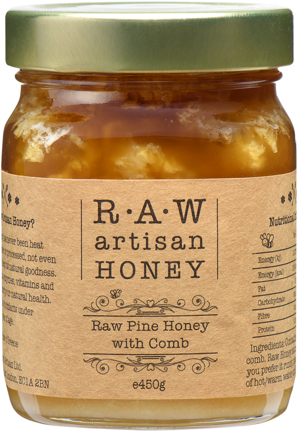 Greek Raw Pine Honey With Comb, 100% Pure Raw Greek - Honey (1024x1024), Png Download