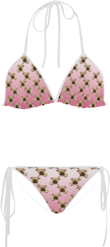 Cute Pugs On Pink Gradient Background Custom Bikini - Swimsuit (1000x1000), Png Download