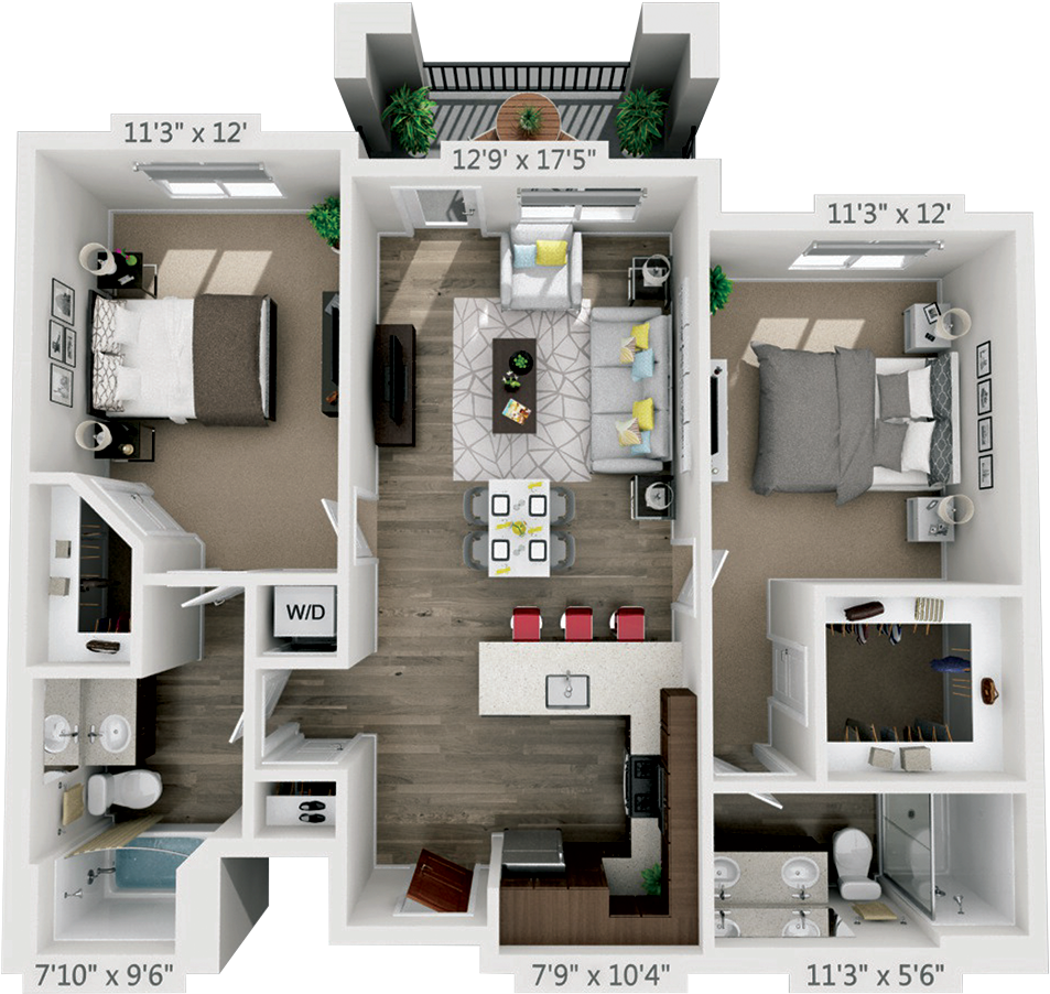Bonneville - Luxury Apartment Floor Plans 3d (1000x1167), Png Download