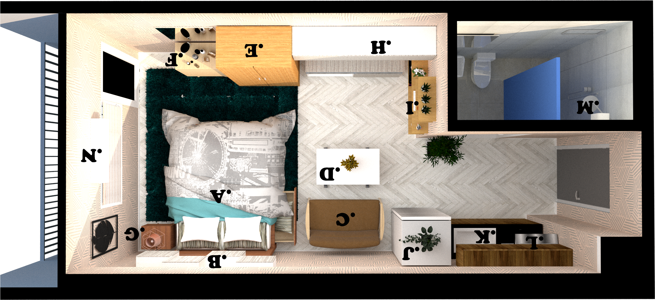 Hh Queen Bed B (2578x1450), Png Download