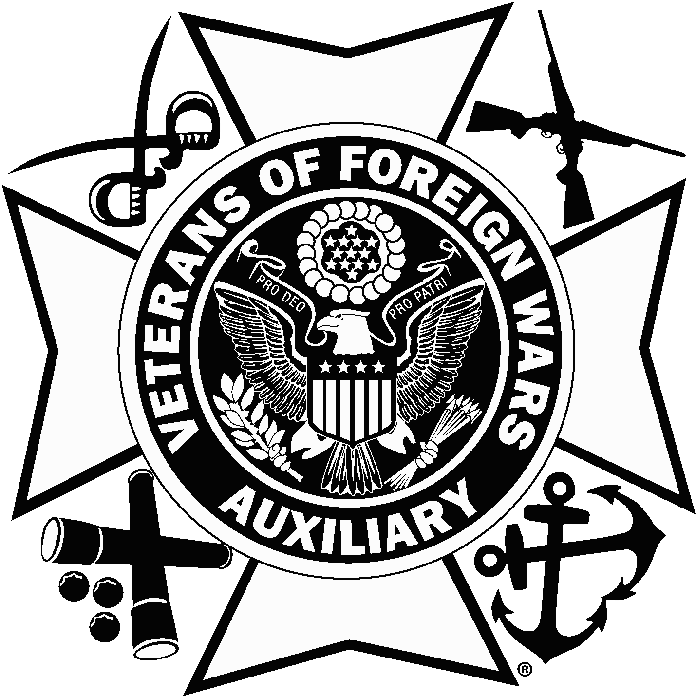 Large Black & White No Tagline - Vfw Auxiliary (1429x1429), Png Download