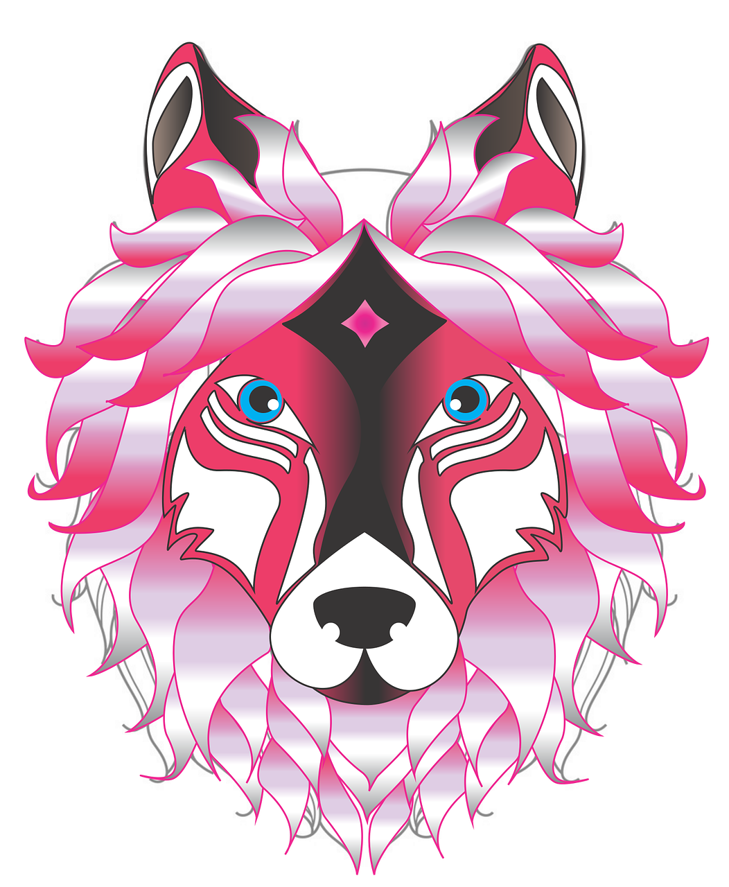 Pink,wolf Head,naughty,free Vector Graphics,free Pictures, - Gambar Animasi Kepala Serigala (1052x1280), Png Download