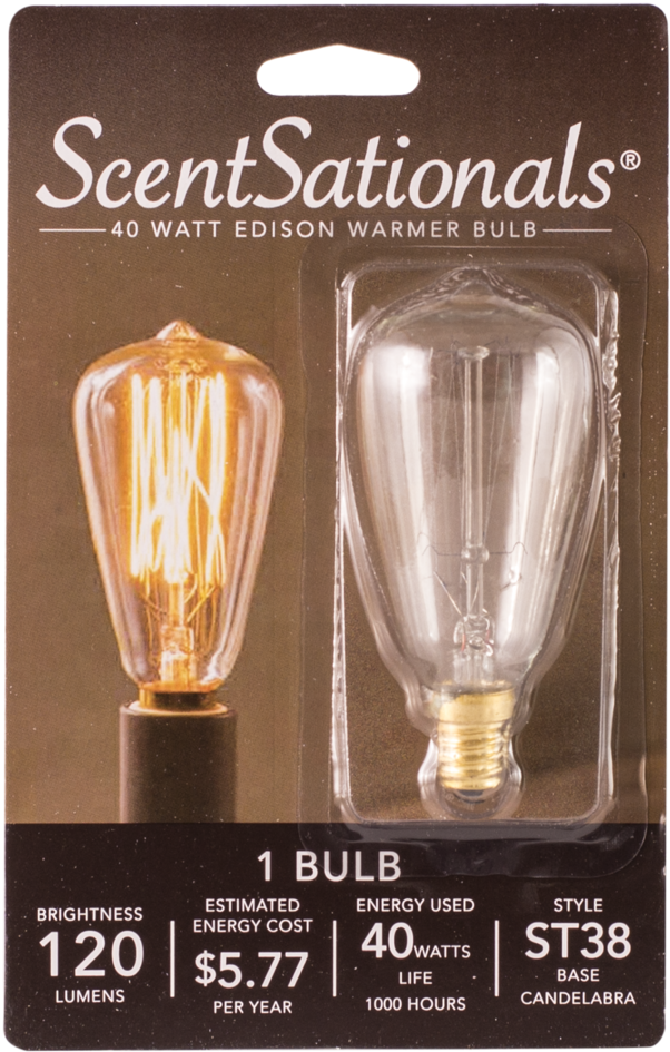 40 Watt Edison Light Bulb - Incandescent Light Bulb (1000x1000), Png Download