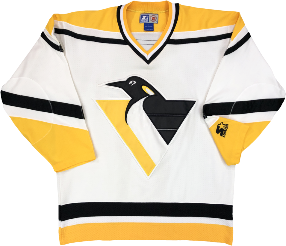 Vintage Starter Pittsburgh Penguins Jersey White/gold - Bird (1023x847), Png Download