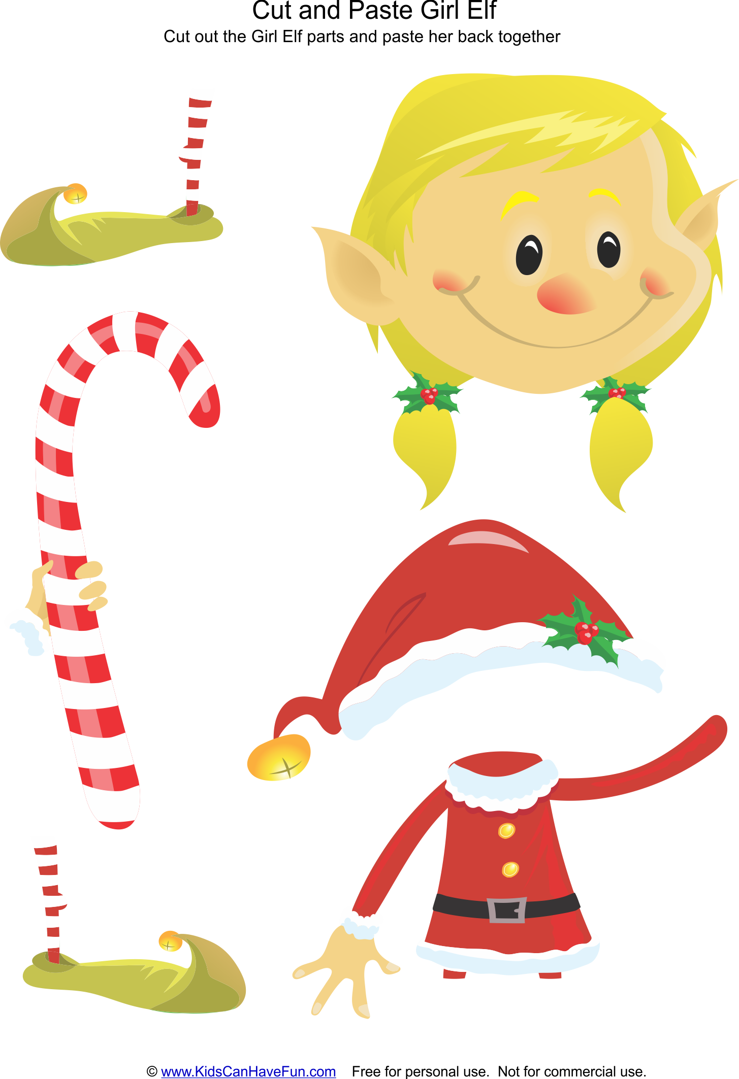 Christmas Elf Worksheet With Cut And Paste Girl Activity - Cartoon (1455x2126), Png Download
