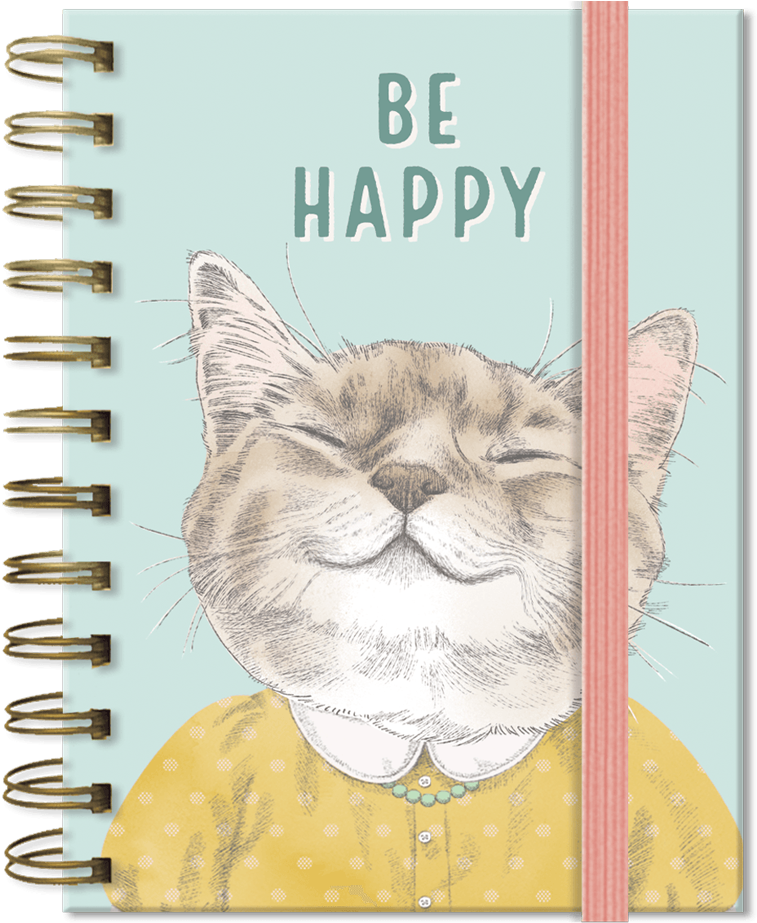 Be Happy Pocket Notebook - Tabby Cat (600x600), Png Download