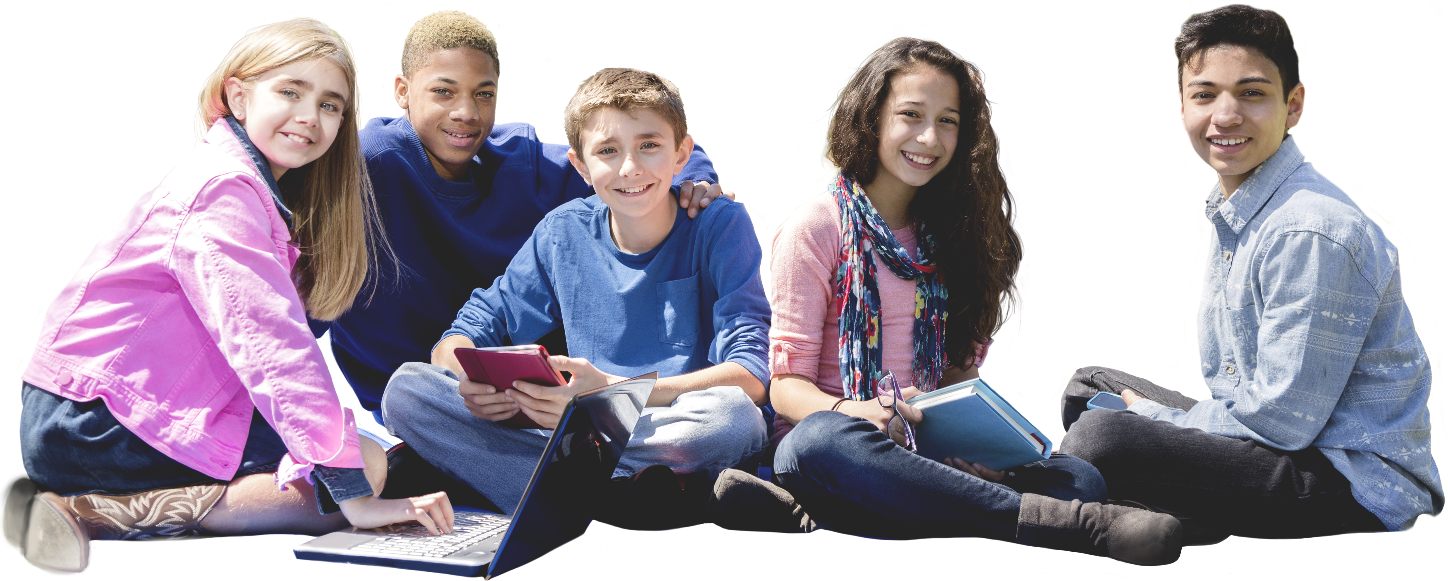 Group Of Middle School Kids With Books - Girl (4752x1907), Png Download