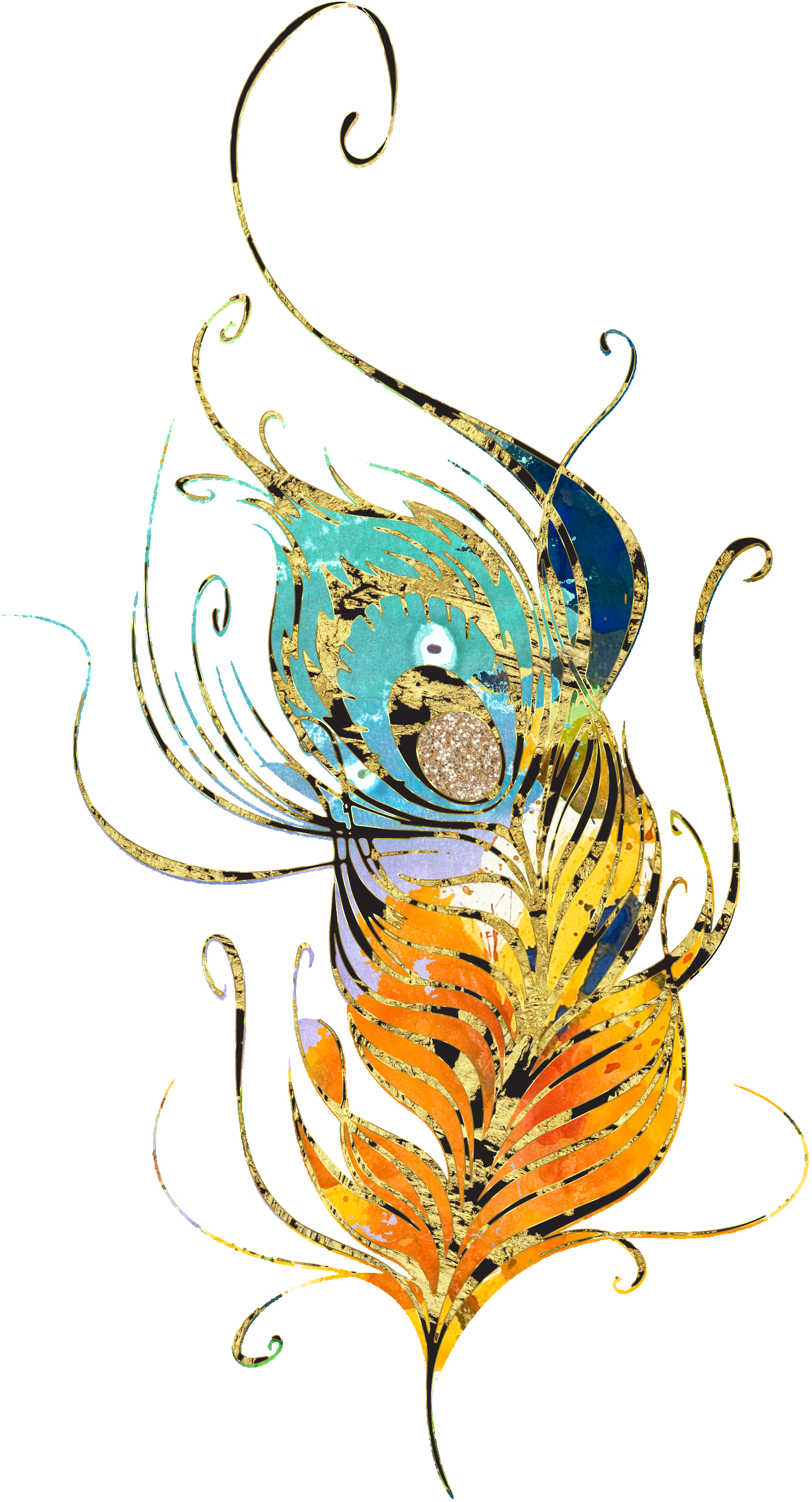 Feathers Glitter Gold Clip Art Peacock Scrapbooking - Scalable Vector Graphics (1800x3000), Png Download