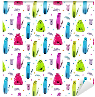 Seamless Pattern Of A Funny Cat, Mouse And Balls - Creative Arts (400x400), Png Download
