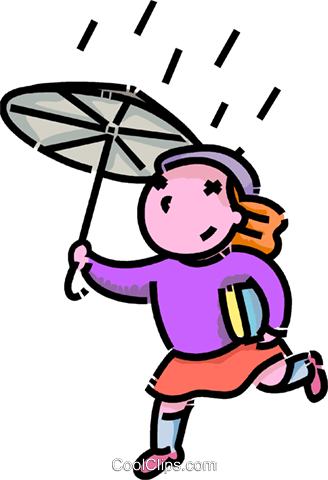 Girl Running In The Rain Royalty Free Vector Clip Art - Running In Rain Clipart (328x480), Png Download