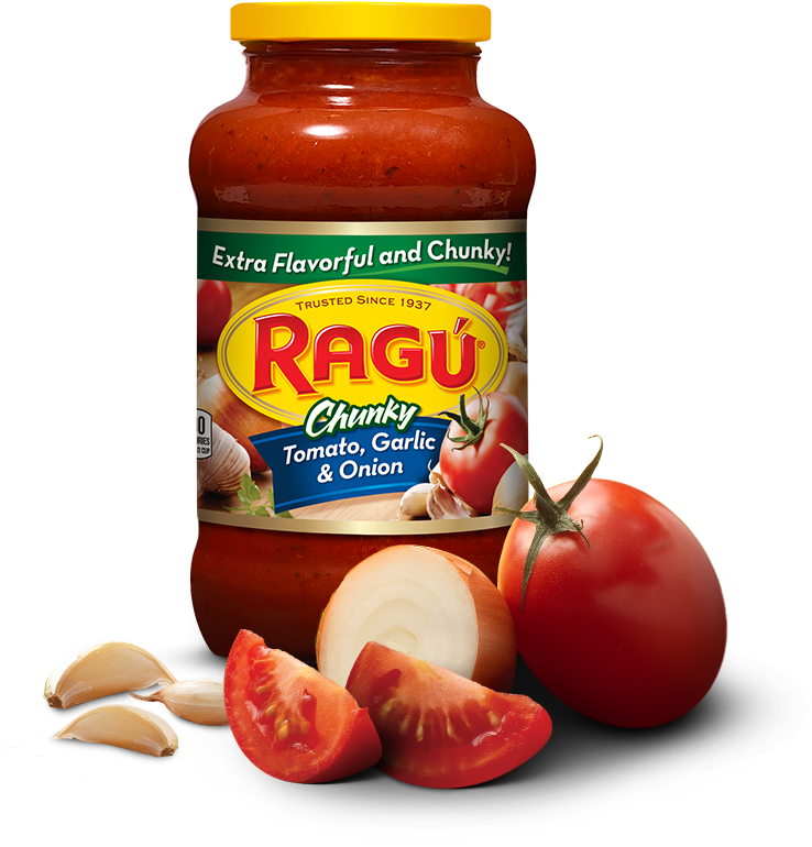 Tomato, Garlic & Onion Sauce - Ragu Chunky Sauce, Tomato, Garlic & Onion - 14 (1000x800), Png Download