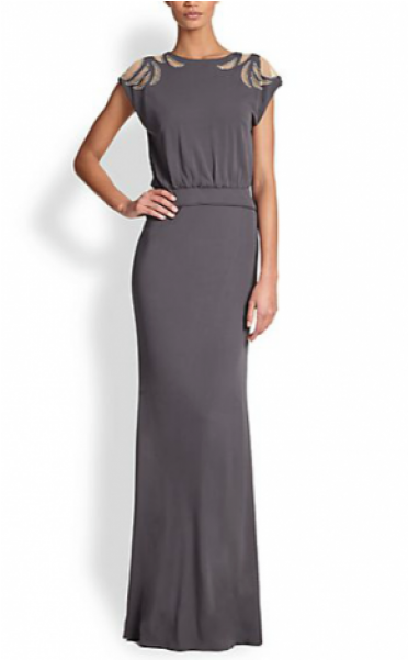 Art Deco Beaded Cap Sleeve Gown - Gown (520x600), Png Download