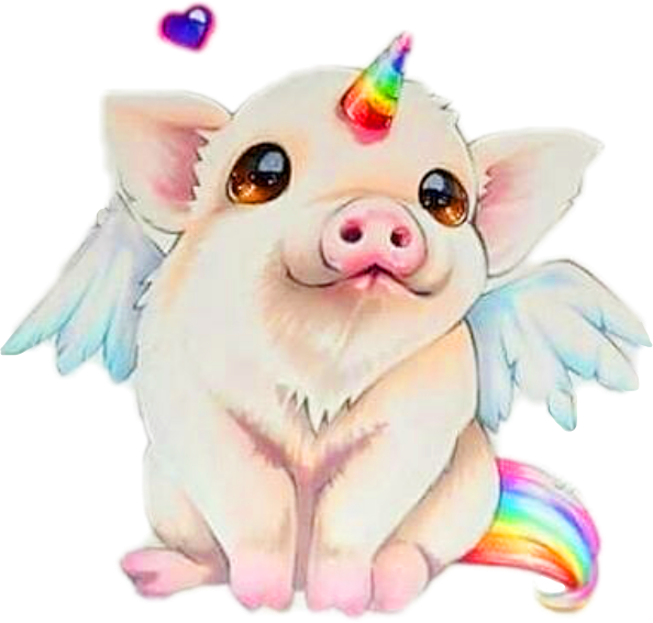 Piggy Unicorn Pig Cute Animal Fantacy Creative Remixit - Cute Pig Unicorn Drawing (594x567), Png Download