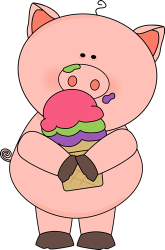 Cute Cartoon Pig Eating (330x500), Png Download