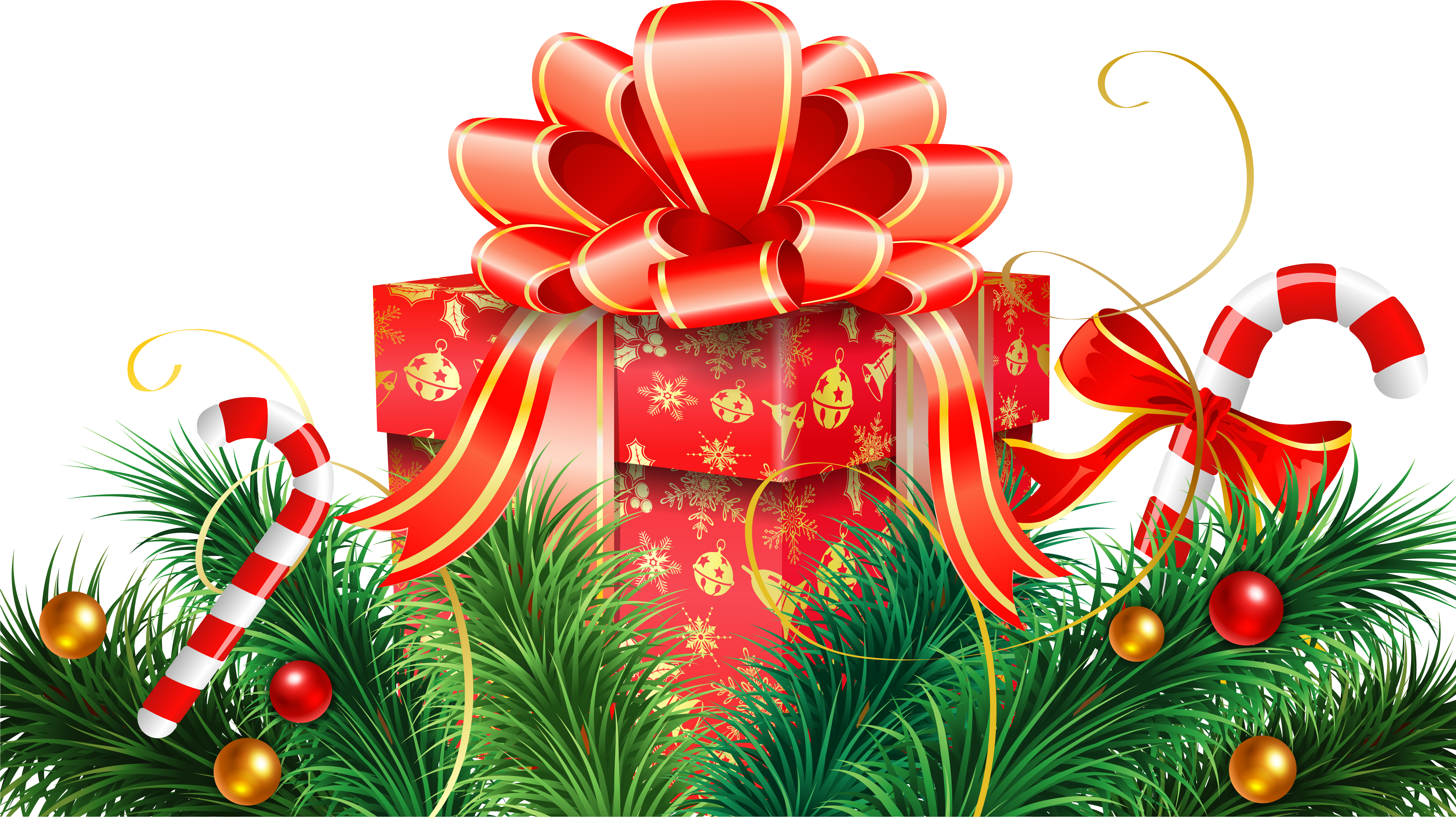 Christmas Decoration With Candy Canes And Red Gift (6244x3668), Png Download