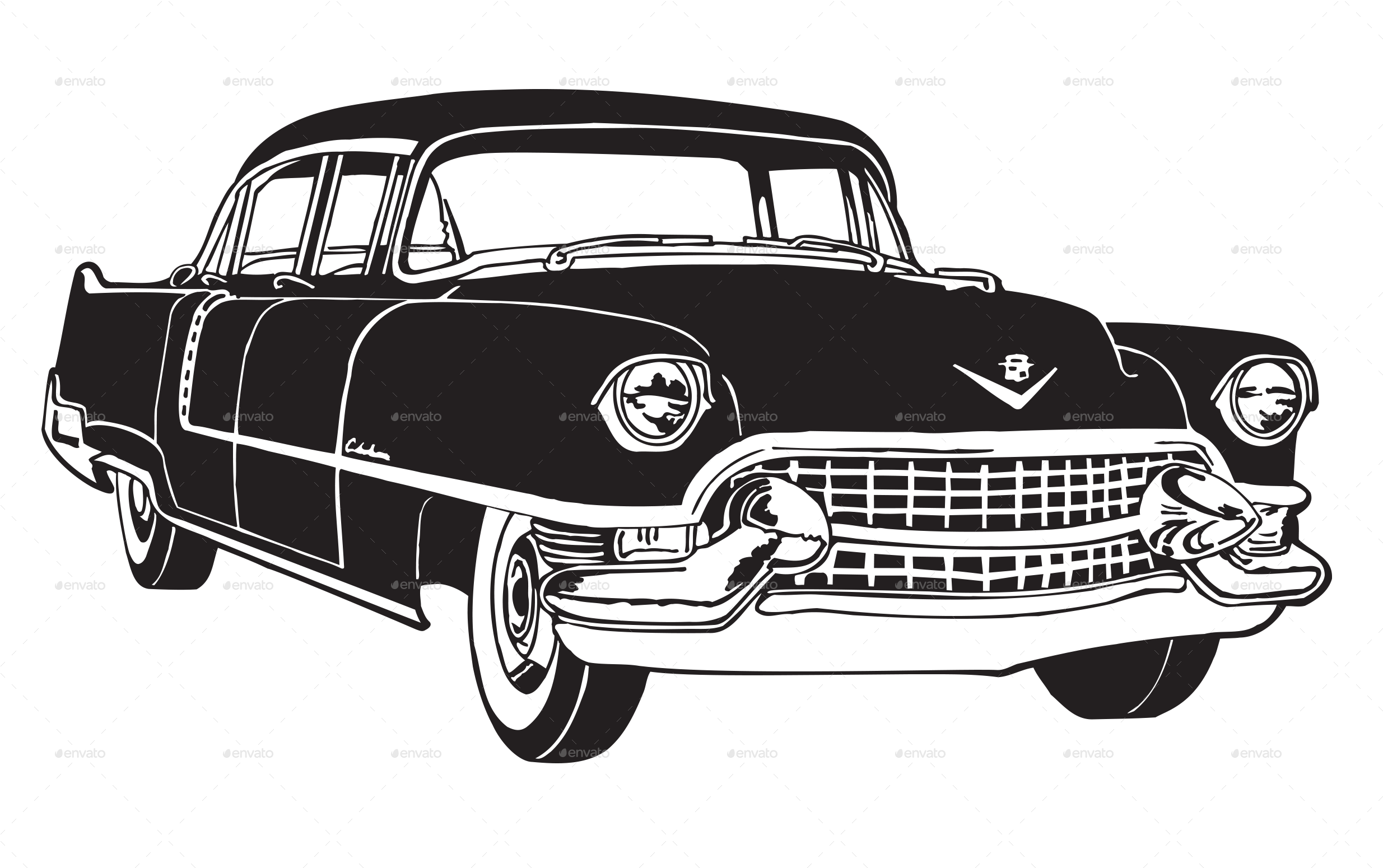 Vintage Car Black White Png (2480x1556), Png Download