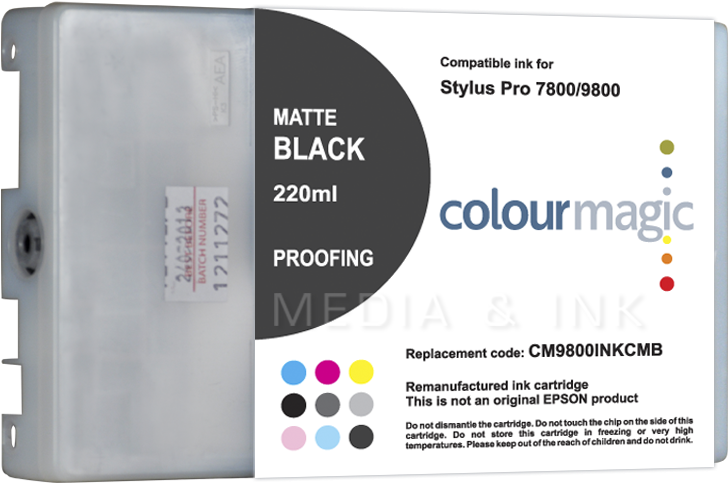 Colourmagic 220 Ml Matte Black Ink Epson Pro 7800/7880/9800/9880 - Epson Stylus Pro 7880 Compatible Cartridge - T6037 (800x600), Png Download