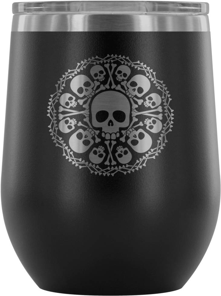 Teelaunch Wine Tumbler Black Skull & Bones Wine Tumbler - Tumbler (1024x1024), Png Download