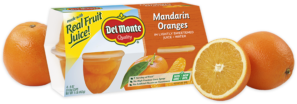 Mandarin Oranges, Fruit Cup® Snacks - Del Monte Mandarin Oranges In Light Syrup 4-4 Oz. Cup (1050x333), Png Download