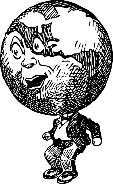Globe, Earth, Man, Face, Standing, Surprised, Surprise - Earth Face Drawing (393x640), Png Download