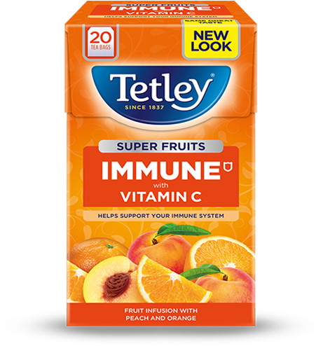Tetley Super Fruits Immune Peach & Orange - Tetley Original Tea 80 Tea Bags (best (635x570), Png Download