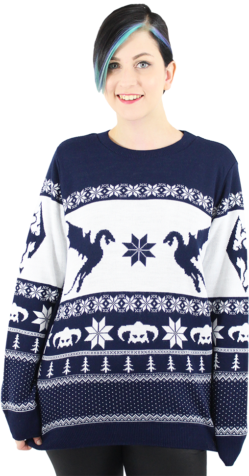 Skyrim Christmas Sweater - Video Game Christmas Jumper (595x1000), Png Download