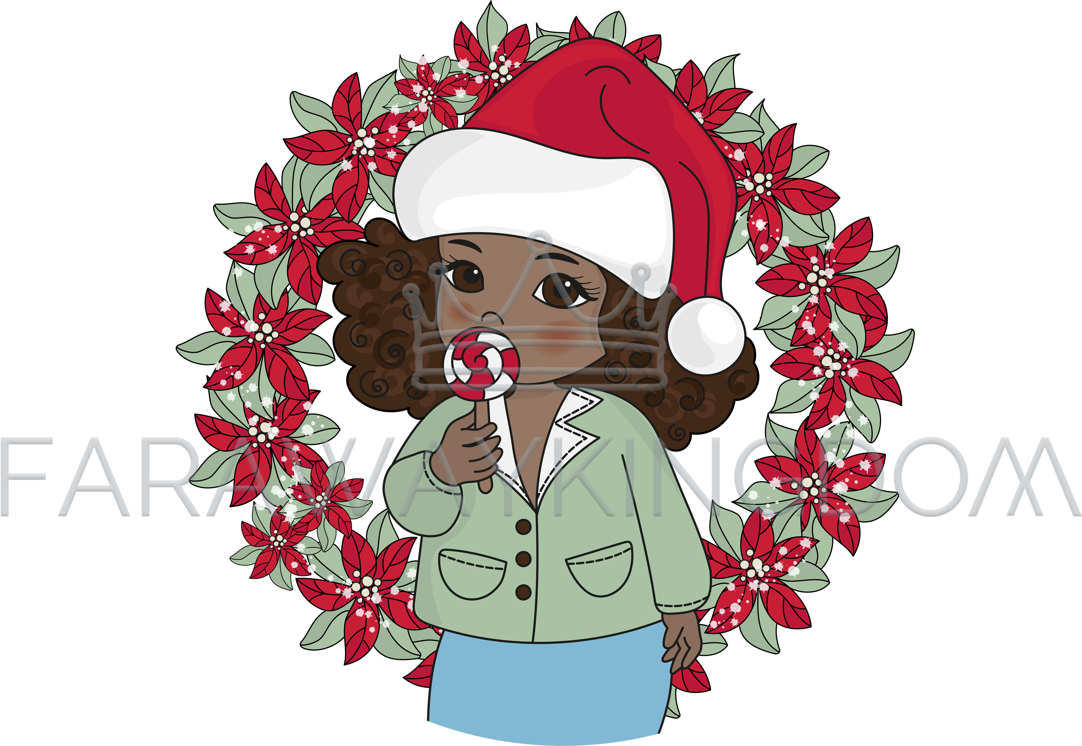 Black Christmas Portrait Mermaid Wreath Vector Illustration - Retrato Para Año Nuevo (3508x2480), Png Download