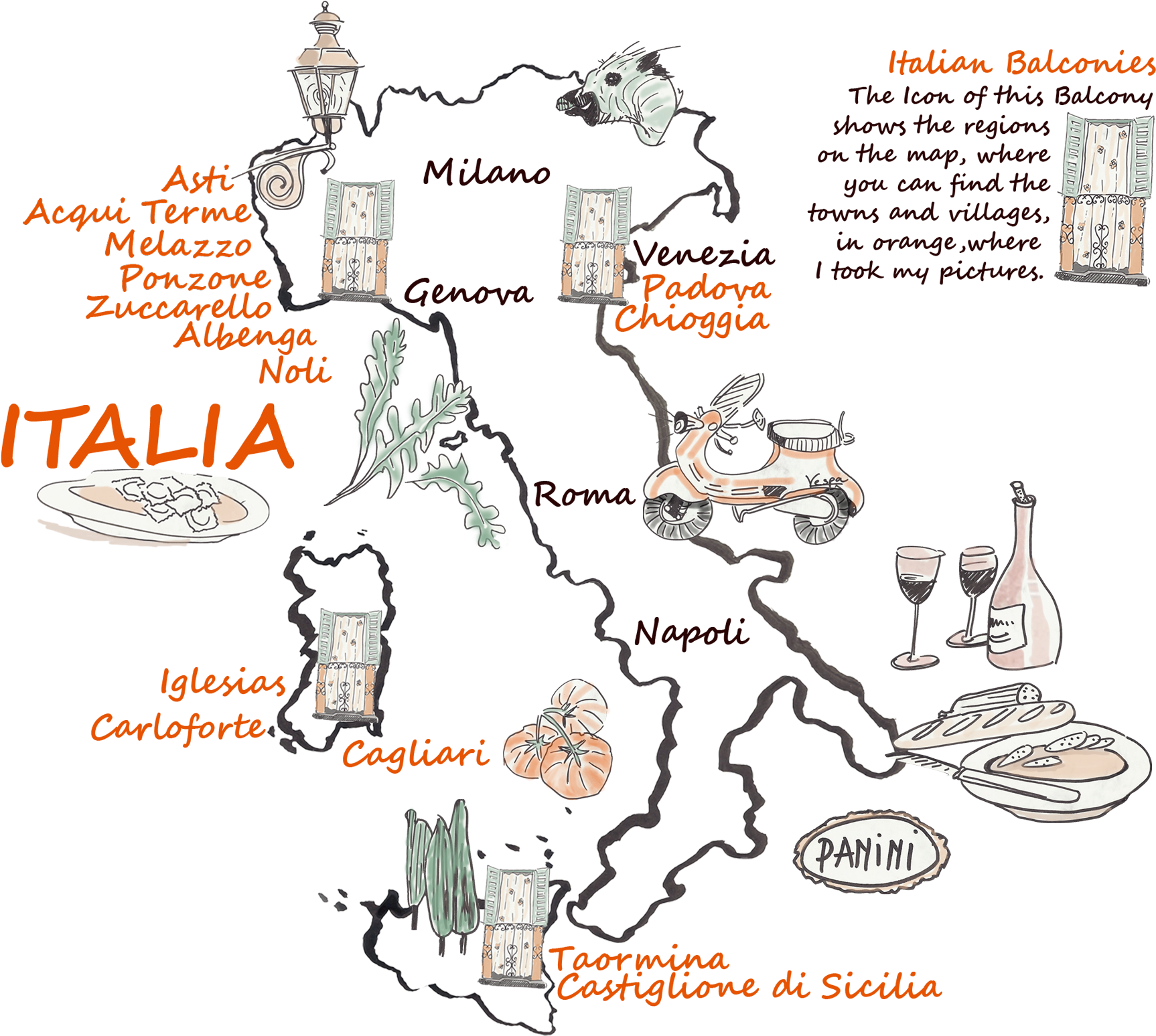 Italian Balconies Map - Italy Map Romeo And Juliet (1764x1571), Png Download