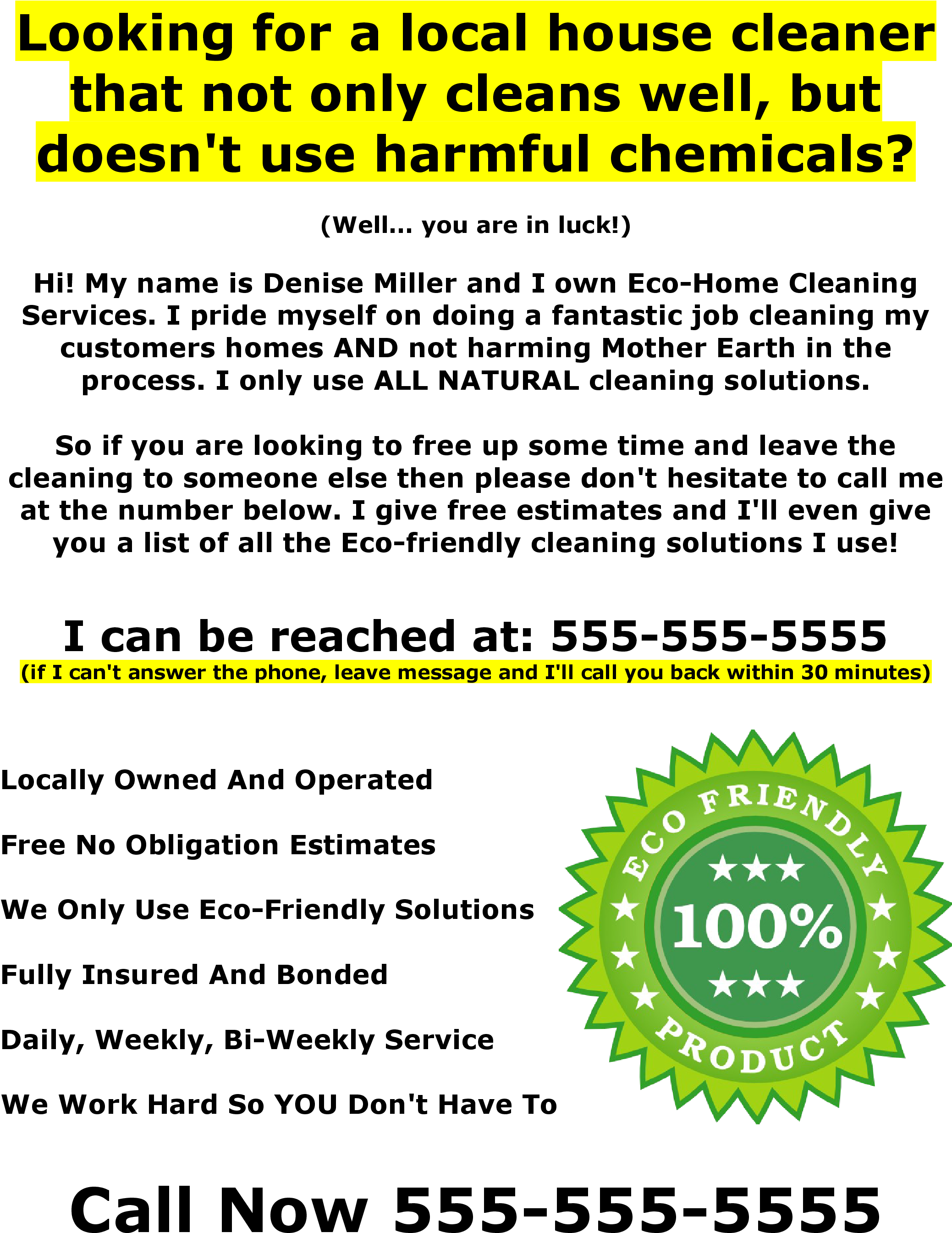 Eco Friendly House Cleaning Flyer - Circle (2550x3300), Png Download