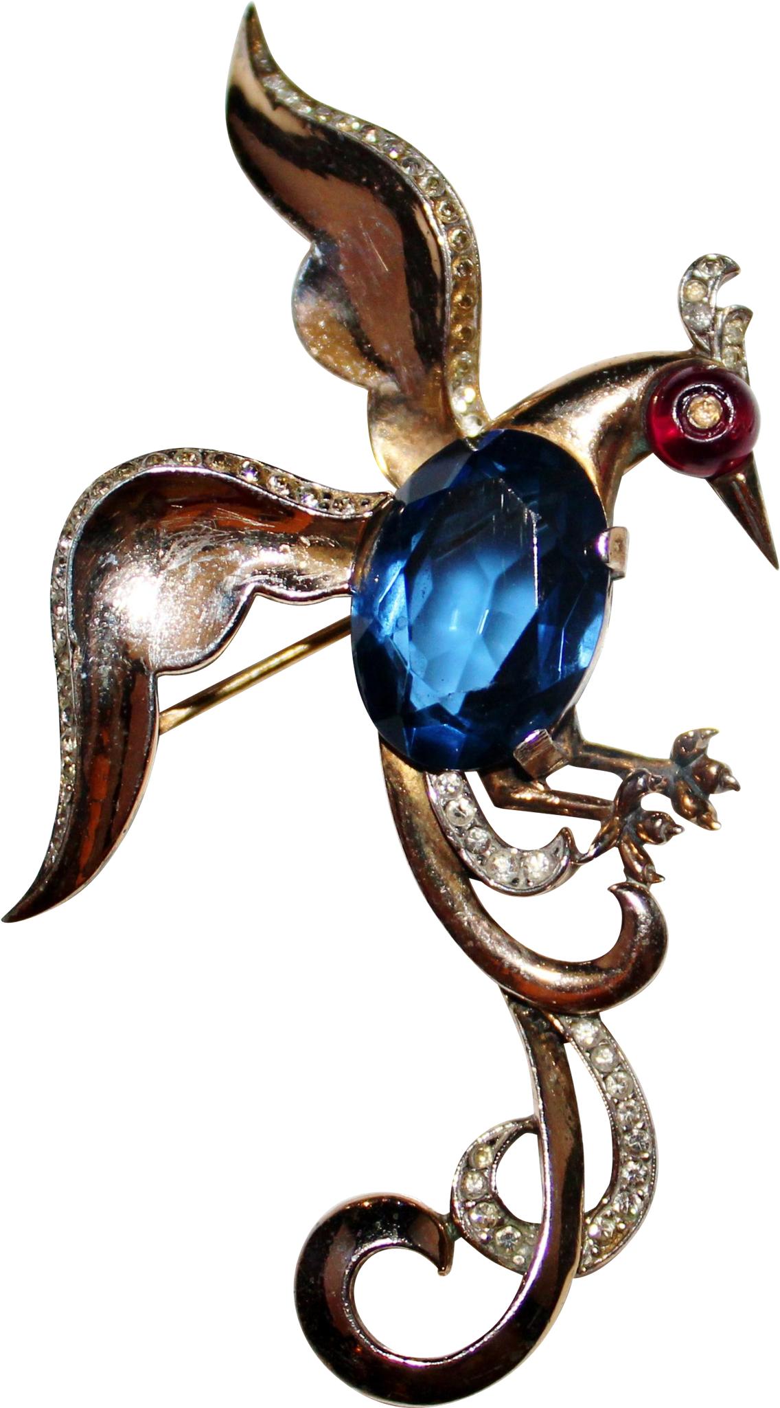 Trifari Sterling Flying Bird Of Paradise Sapphire Glass - Brooch (2048x2048), Png Download