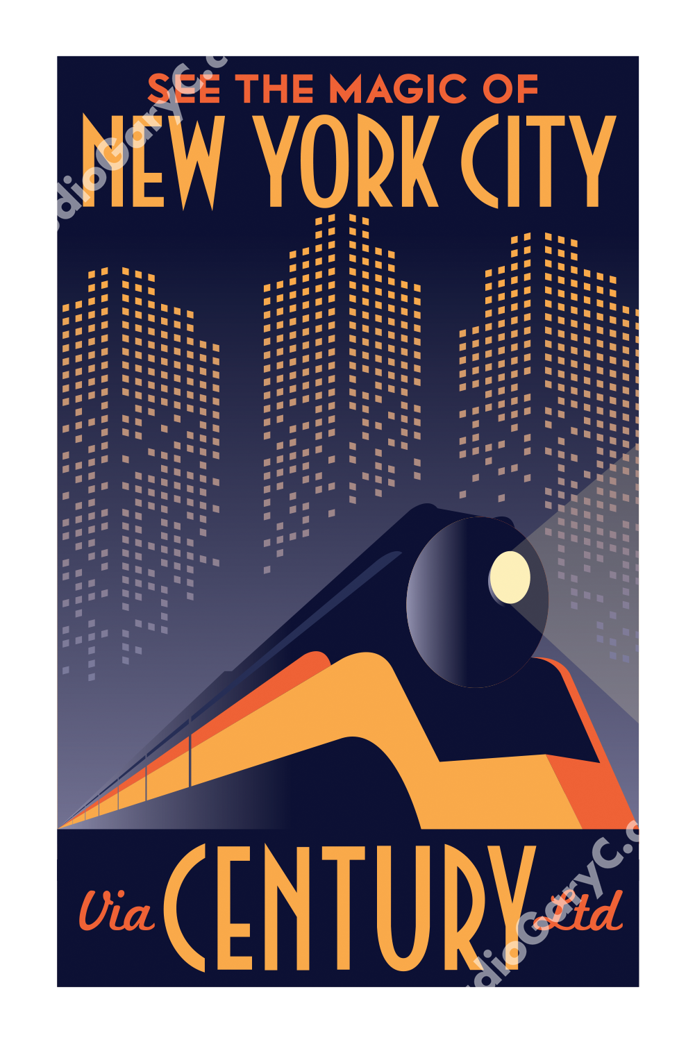 Travel Posters Images Art Deco New York City Train - Art Deco New York Poster (1500x1500), Png Download