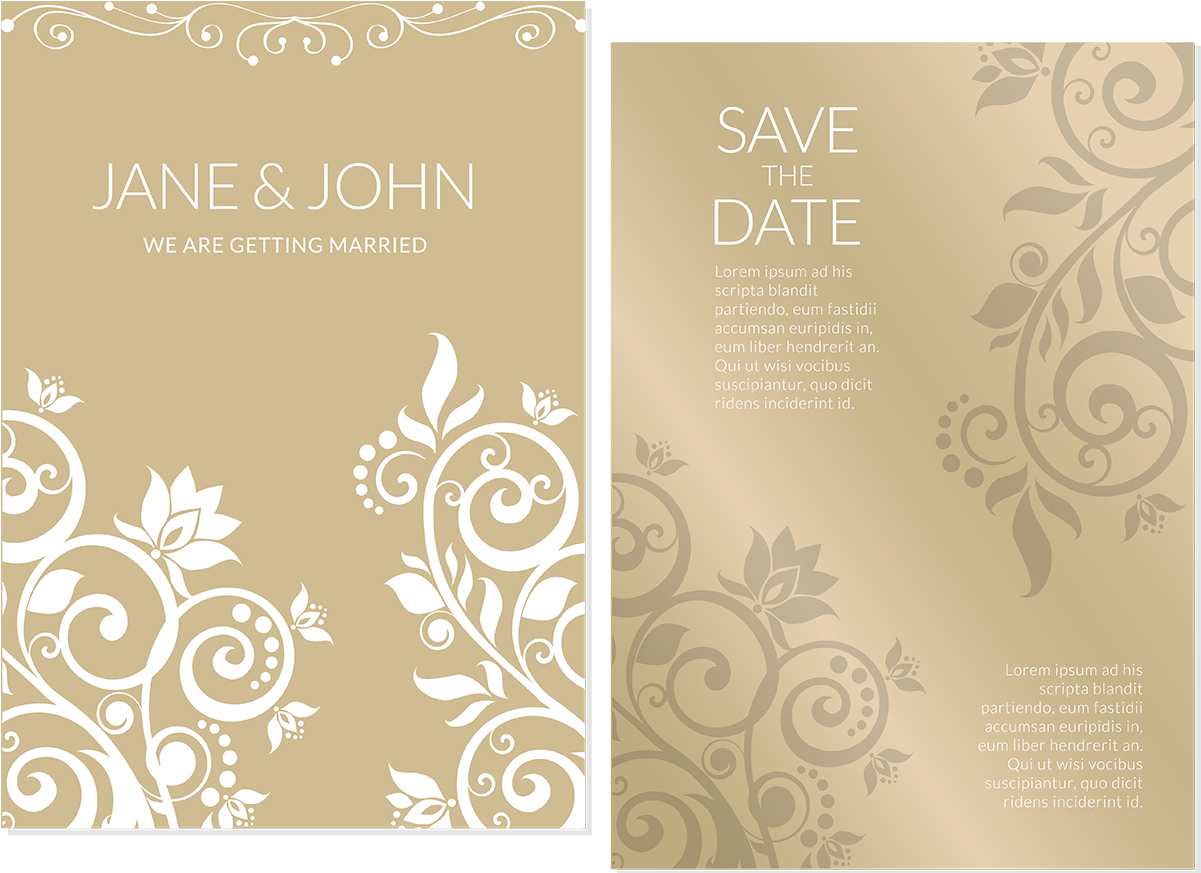 Png Black And White Library Wedding Marriage Flower - Invitation Flower Gold Design Png (1368x1134), Png Download