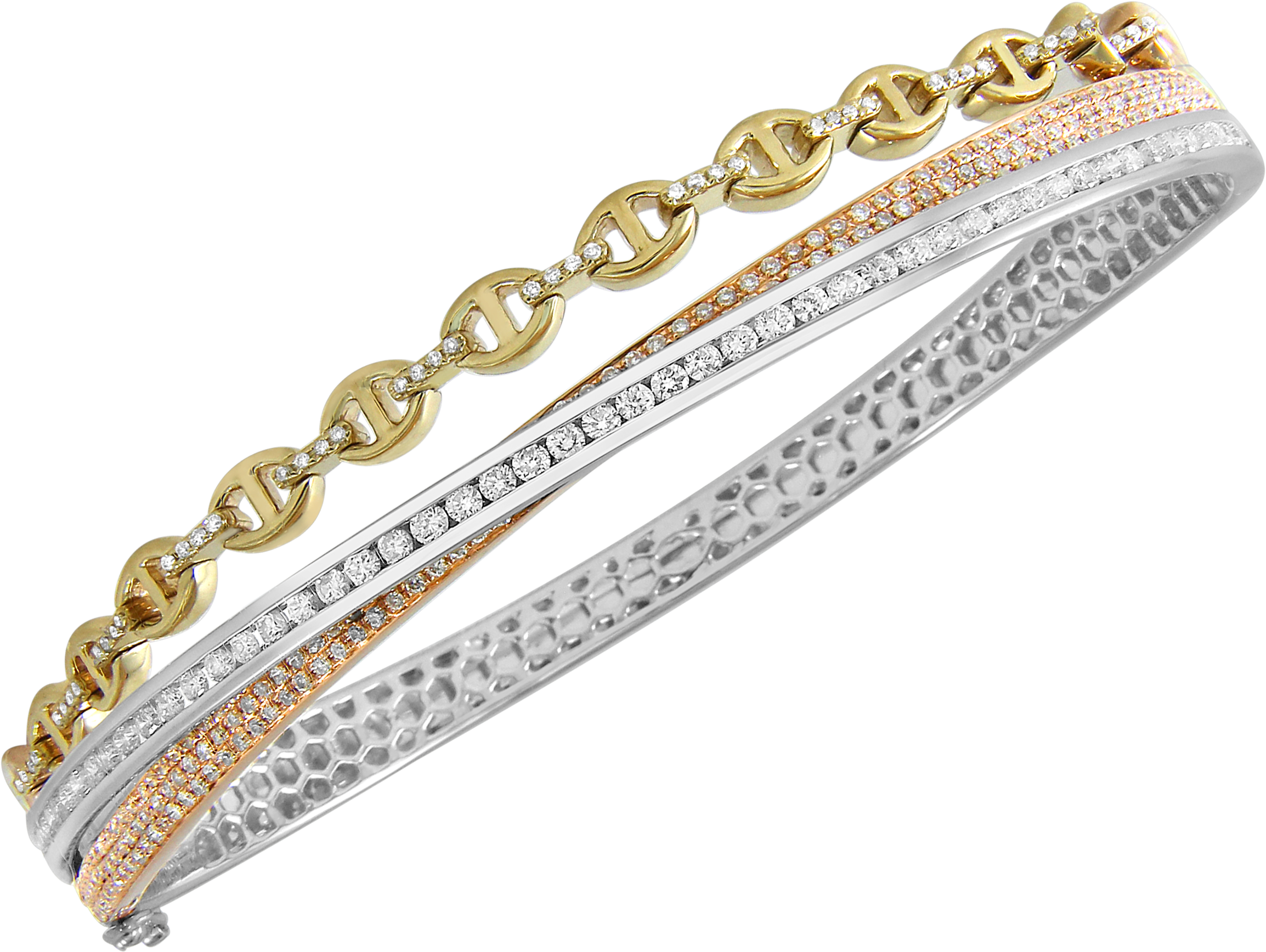 Rose White And Yellow Gold Diamond Bracelet - Bangle (2844x2844), Png Download