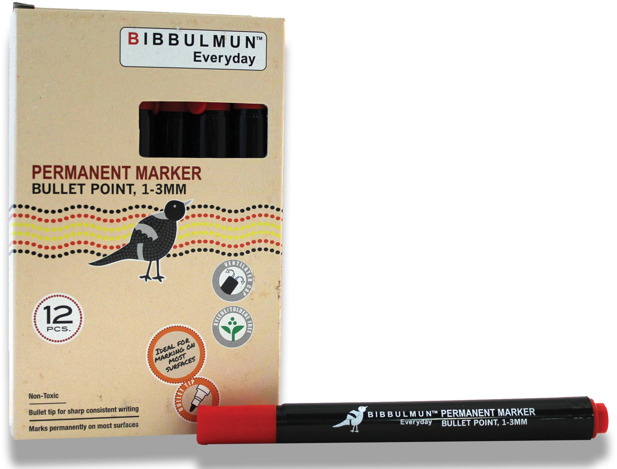 Permanent Marker Bullet Point 12-pack Red - Black Cat (2000x1564), Png Download