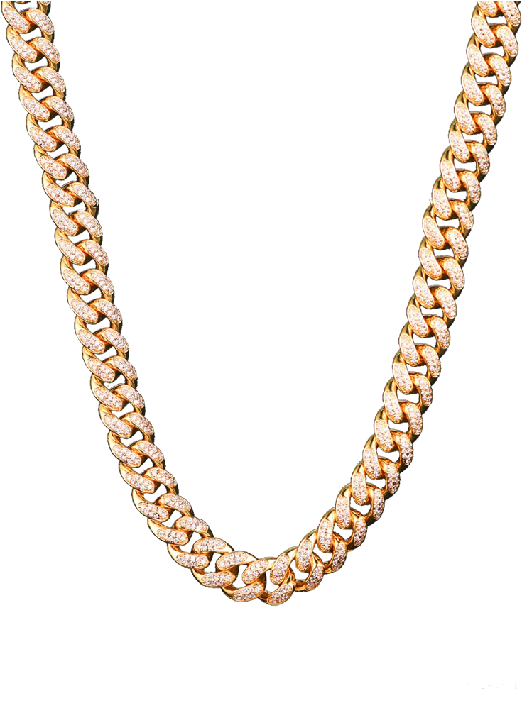 12mm 14k Gold Iced Out Cuban Chain - Necklace (1024x1024), Png Download