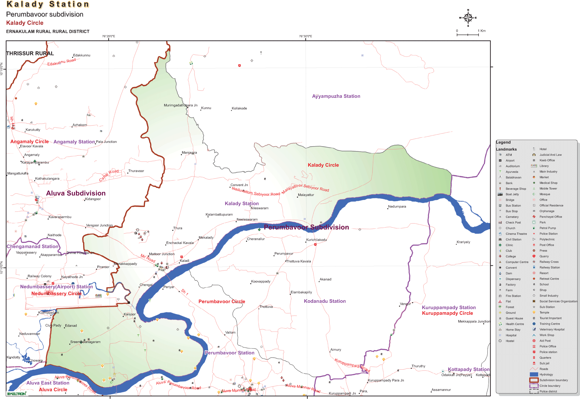 The Kalady Police Station Was Formed And Opened In - Kalady Panchayath Map (2479x1754), Png Download