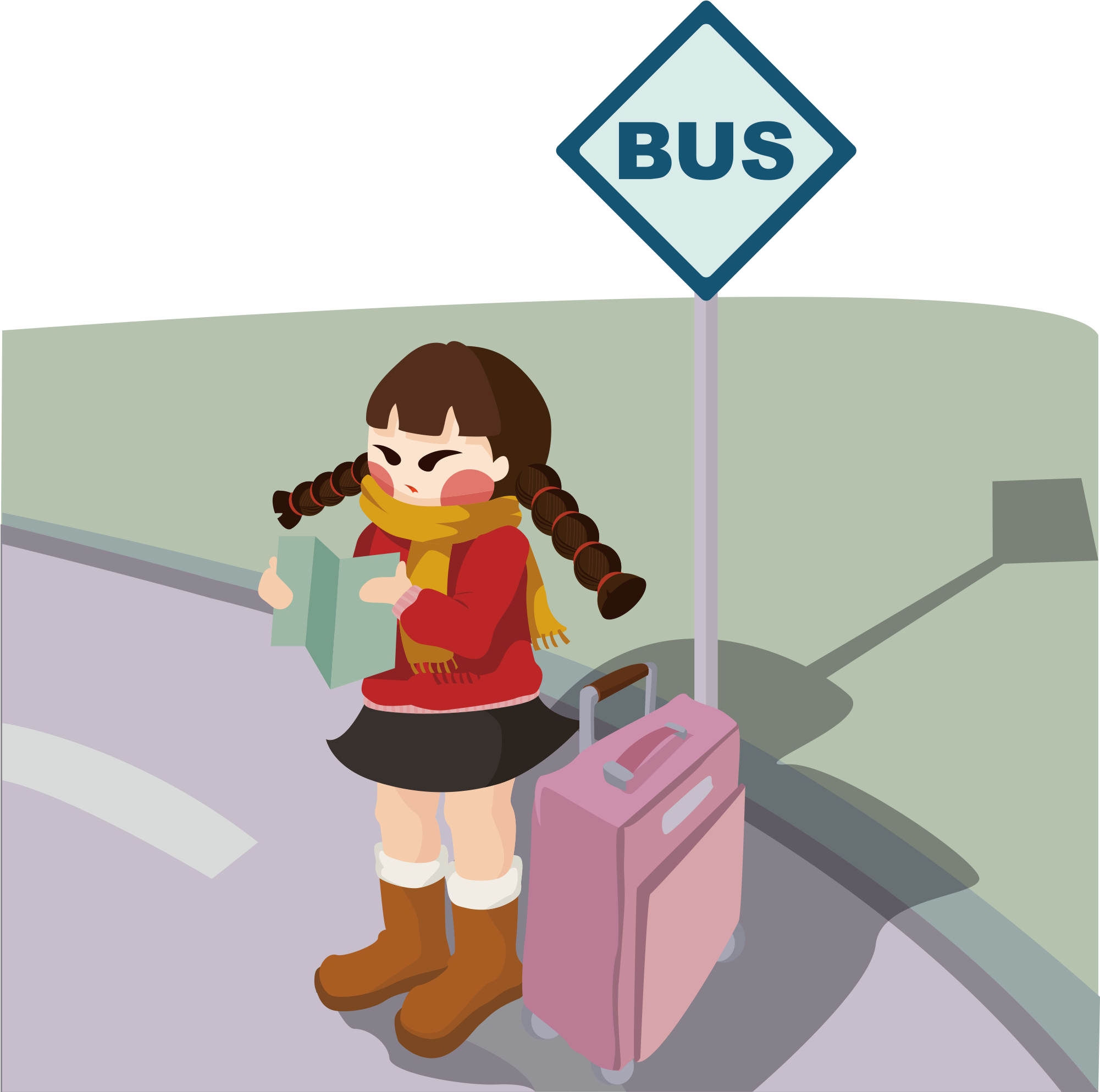 New Year Doll Waiting Car Travel Watching Map Png And - Cartoon (2000x2000), Png Download
