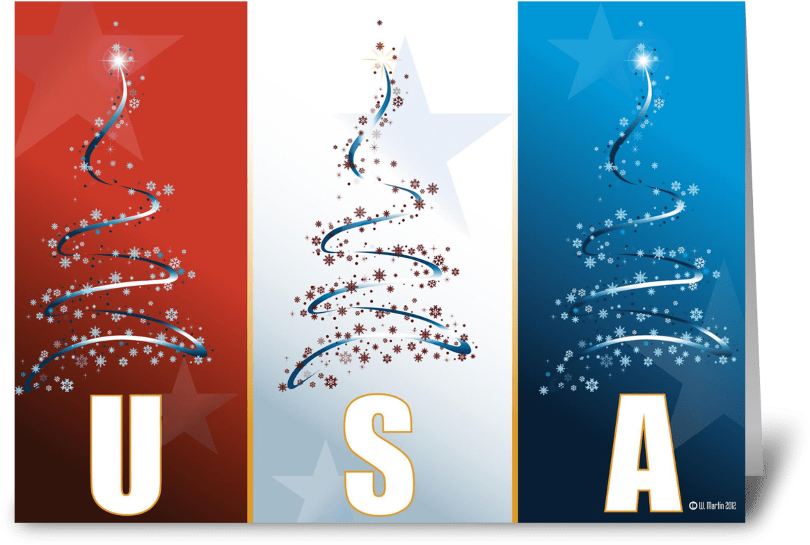 Red White Blue Patriotic Christmas Card - Christmas Tree Vector (1272x1047), Png Download