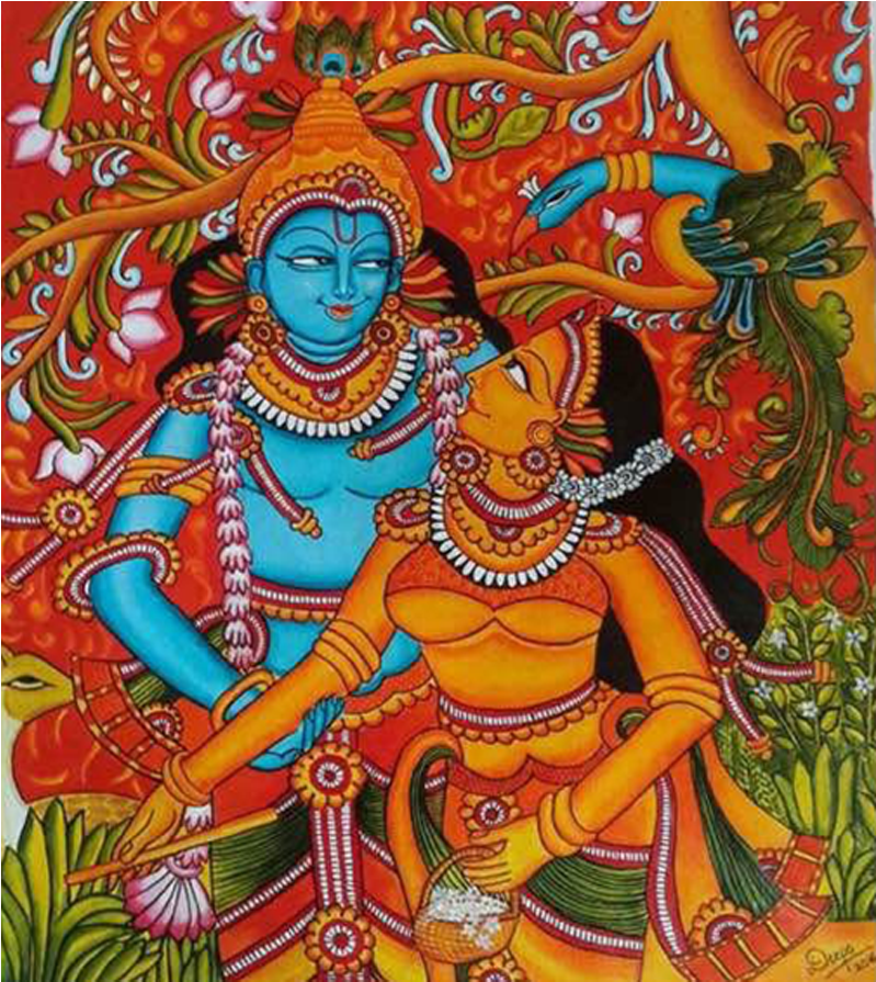 Dancing Radha Krishna Mural Art - Religion (1000x1000), Png Download